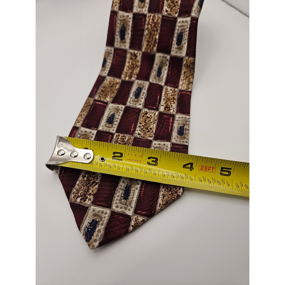 Robert Talbott Carmel-By-The-Sea Silk Tie Burgundy Gold Geometric Hand Sewn USA - Picture 2 of 6
